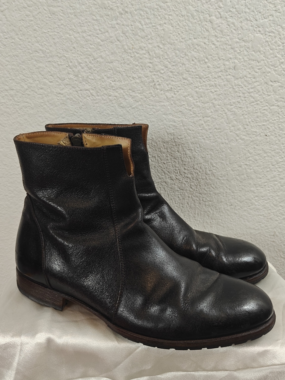 Billy Reid Paglia Moto Boots Men's 8.5 Black Pebbled Leather Side Zip Italy